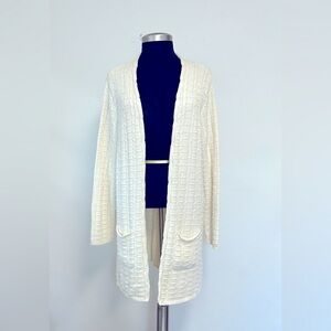 Leo & Nicole Cable Knit Open Front Women’s Size 2XL Long White Sweater Cardigan
